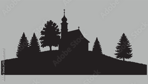 Church Silhouette on Hill