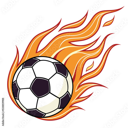 Burning soccer ball in fiery flames vector illustration