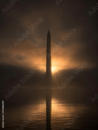 Monumental sunrise at the washington monument d.C. Scenic photography atmospheric setting reflective waters