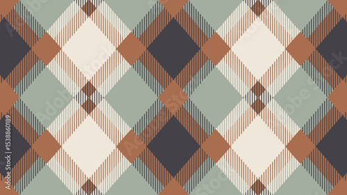 Seamless winter cozy plaid flat vector pattern with knit-style texture in icy grey, faded navy and cinnamon brown tones