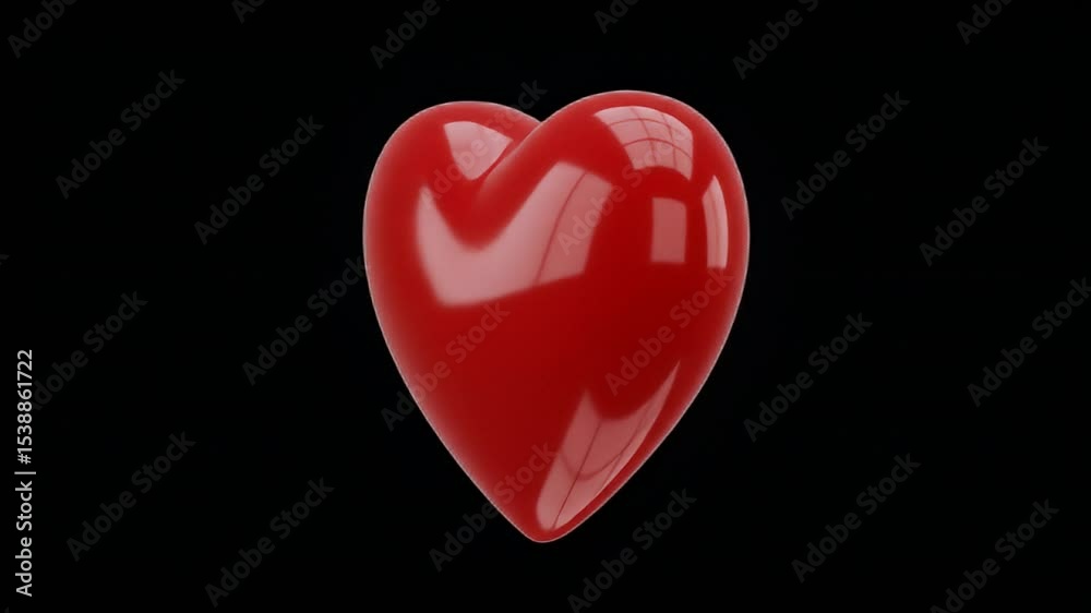 Shiny red 3D heart emoji with glossy finish rotating in spotlight on dark background