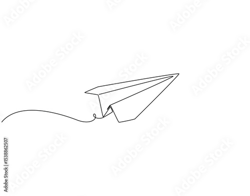 Paper plane continuous line art. Origami paper plane one line drawing. Airplane toy, Origami concept vector illustration