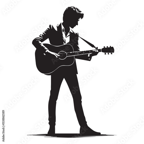 silhouette of a person playing music with a guitar, a vector image that can be edited