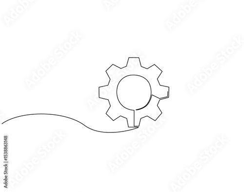 Gear wheel continuous line drawing. Gear machine vector line art. Business process concept