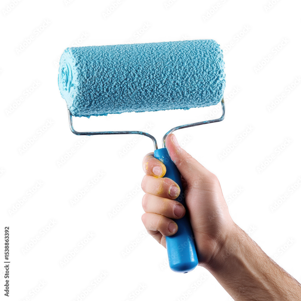 Obraz premium hand holding paint roller white and transparent background