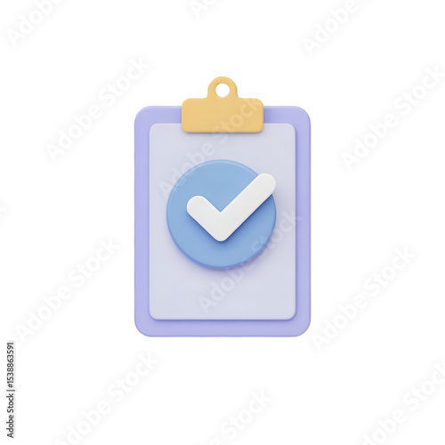 3D Clipboard with Checkmark Icon