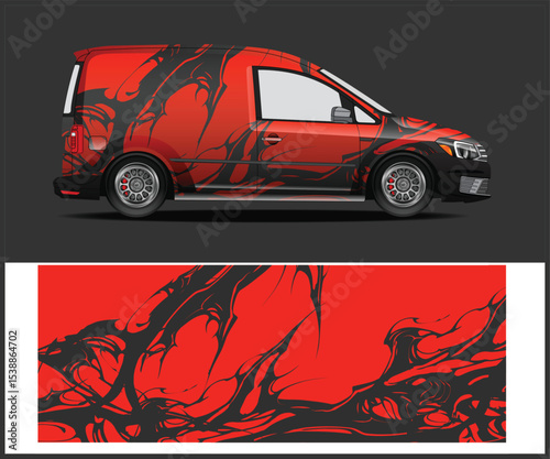 Red and Black Abstract Van Wrap Design Template