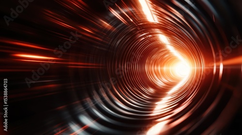 A vibrant tunnel of light creates a sense of motion and speed, representing the fast-paced journey through time and space, blending abstract elements into a mesmerizing visual experience.