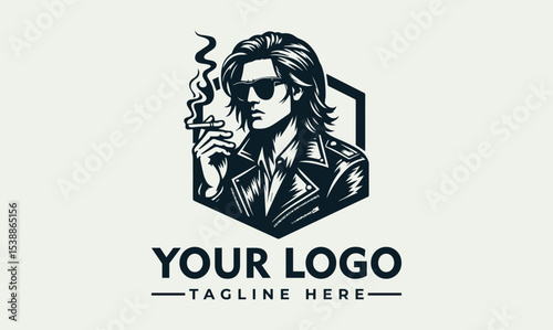 A stylized illustration of a man smoking a cigarette, wearing sunglasses.