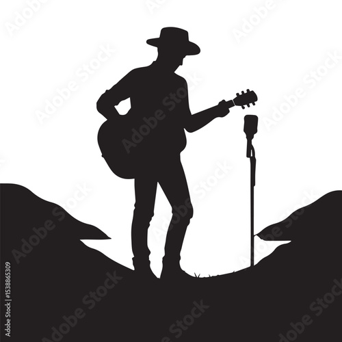 silhouette of a person playing music with a guitar, a vector image that can be edited
