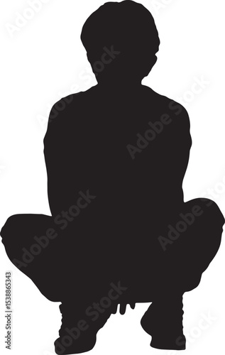 vector; silhouette of a back view of squatting senior woman