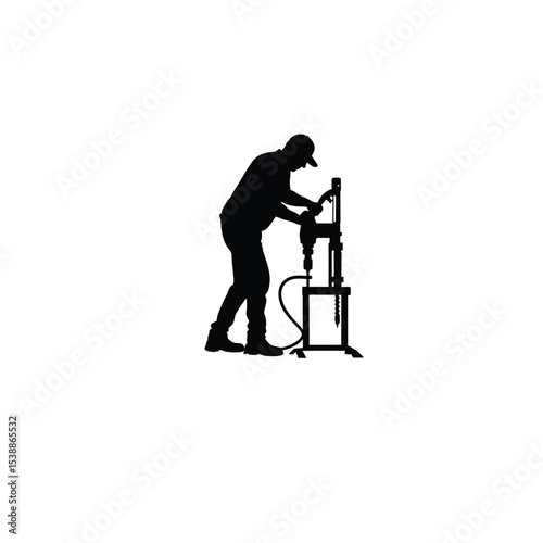 man using drill machine silhouette on white background