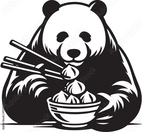 Adorable Panda Bear Enjoying a Delicious Bowl of Noodles Graphic Design