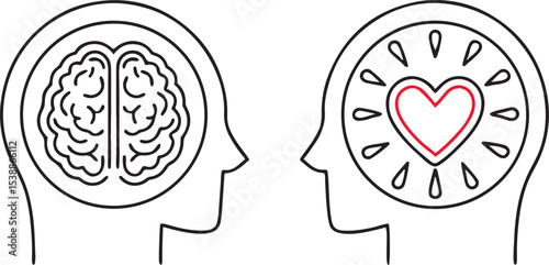 Mental Health Illustration Flat Vector with Brain and Heart for Therapy Use