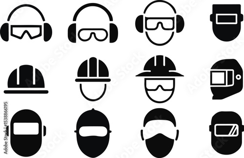 Safety Equipment and PPE Icons Set - Industrial and Workplace Protection illustration.