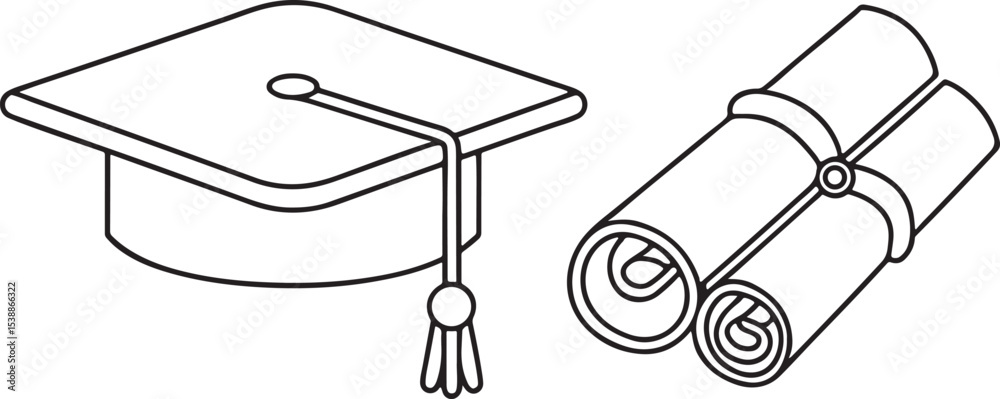 Fototapeta premium Graduation Cap and Diploma Flat Vector for E Learning and Online Education