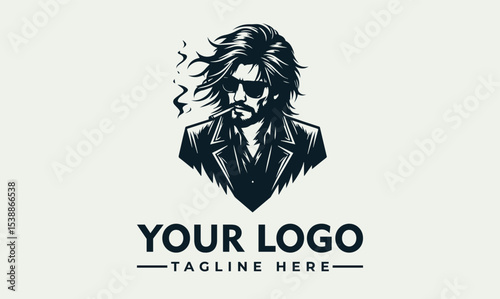 Stylish logo featuring a man with long hair, sunglasses, and a cigarette, radiating a cool and confident vibe.