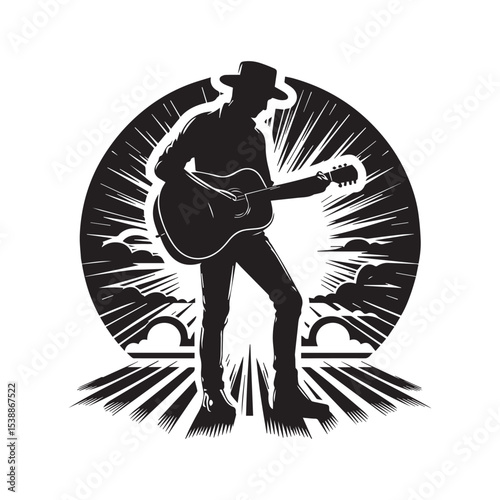 silhouette of a person playing music with a guitar, a vector image that can be edited