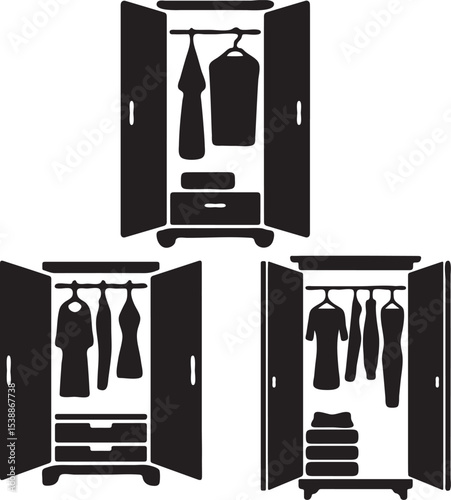Modern Wardrobe Closet with Hangers Vector