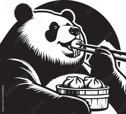 Adorable Panda Bear Enjoying a Delicious Bowl of Noodles Graphic Design