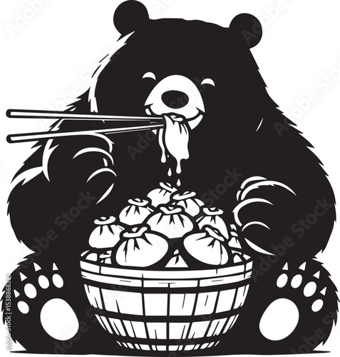 Adorable Panda Bear Enjoying a Delicious Bowl of Noodles Graphic Design