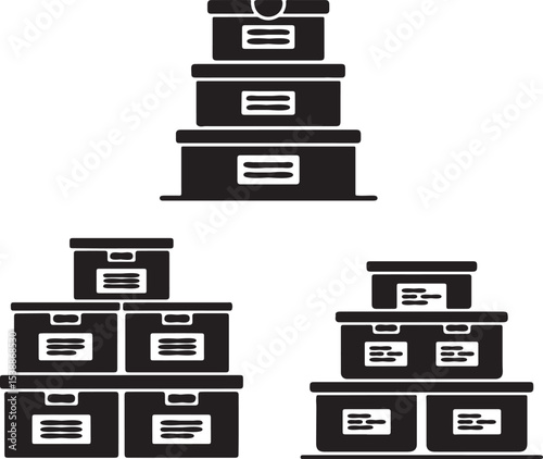 Stacked Storage Boxes Silhouette Icon in Minimal Flat Style