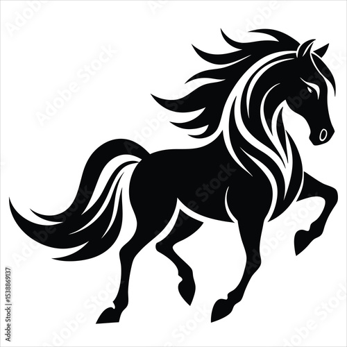 Majestic Horse Silhouette Vector Illustration – Equestrian Icon, Wild Horse, Farm Animal, Nature and Wildlife Design for Outdoor, Ranch, and Animal-Themed Projects