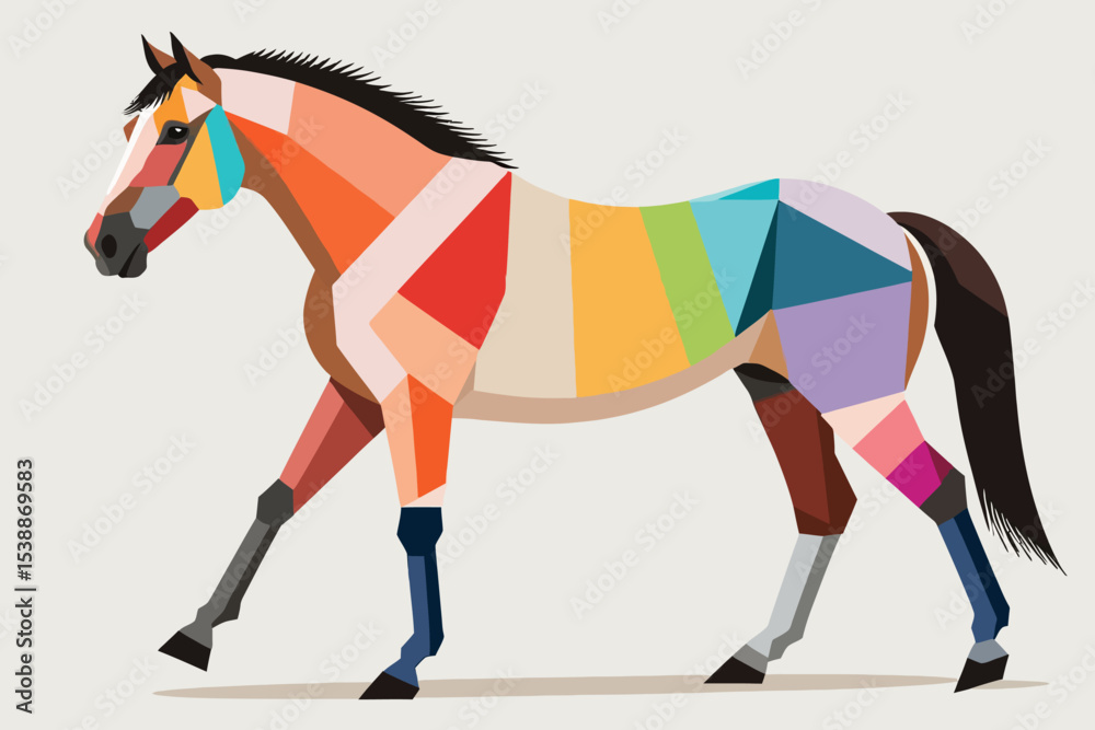 Obraz premium Colorful Geometric Horse Illustration - Abstract Equine Art - Modern Animal Graphic Design - Unique Horse Artwork - Vibrant Polygonal Horse Image