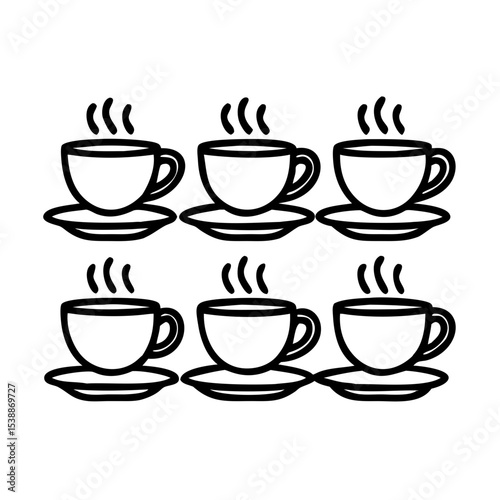 Coffee Cup Icon Set – Steaming Hot Drink Outlines for Café, Beverage Menu, Barista Graphics, Espresso Art, Breakfast Symbol, and Coffee Shop Branding

