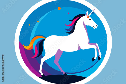 Colorful Unicorn Illustration-Magical White Horse with Rainbow Tail-Fantasy Art for Kids-Whimsical Design-Mythical Creature Art-Animal Illustration-Cute Cartoon Unicorn