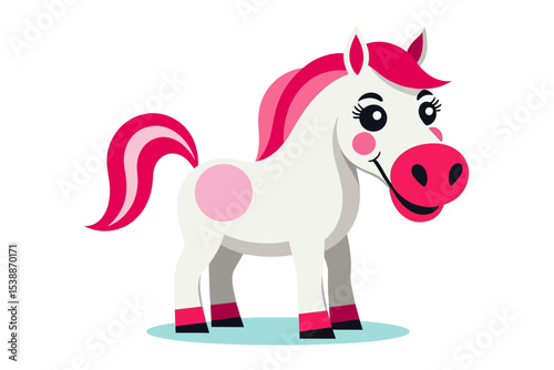 Cute Cartoon Horse with Pink Mane and Tail- Whimsical Pony Illustration for Kids- Adorable Animal Clipart- Children's Illustration- Horse Graphic Design