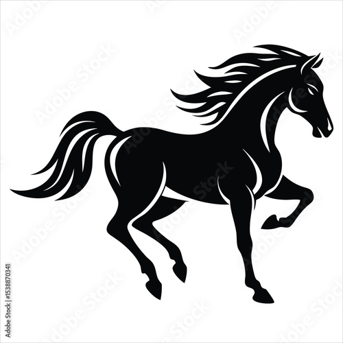 Majestic Horse Silhouette Vector Illustration – Equestrian Icon, Wild Horse, Farm Animal, Nature and Wildlife Design for Outdoor, Ranch, and Animal-Themed Projects