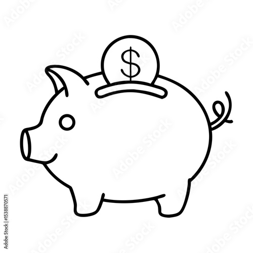 Simple Piggy Bank Line Icon – Minimalist Money Saving Illustration, Budget Finance Symbol, Dollar Coin Graphic for Apps, Websites, and Financial Education
