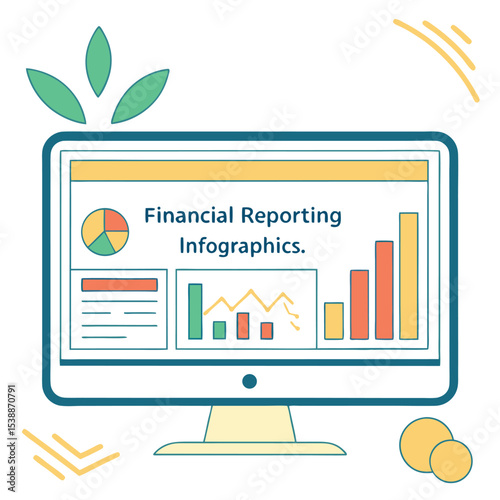 Financial reporting infographics with charts on white background
