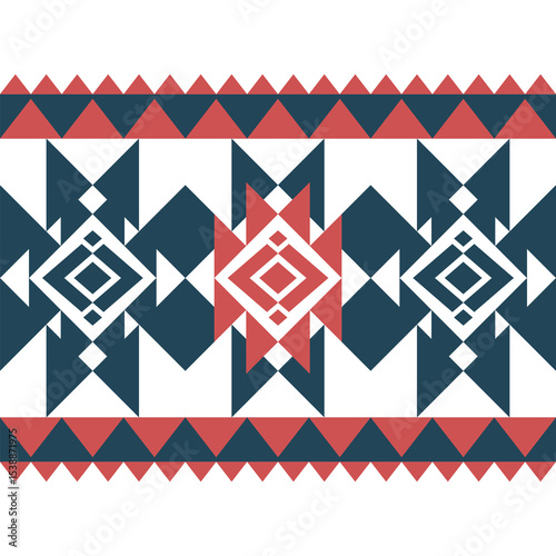 seamless ethnic geometric pattern, Native American tribal fabric, Native weaving,Blue, dark red,boho indian texture design vector illustration for woven textile printing,embroidery,cards,picture books