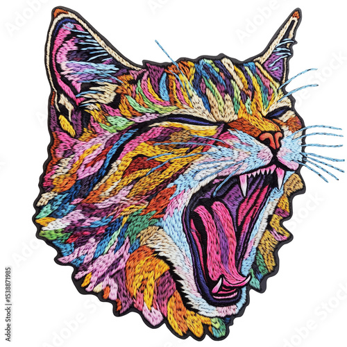 Colorful Rainbow Cat Illustration on Transparent Background