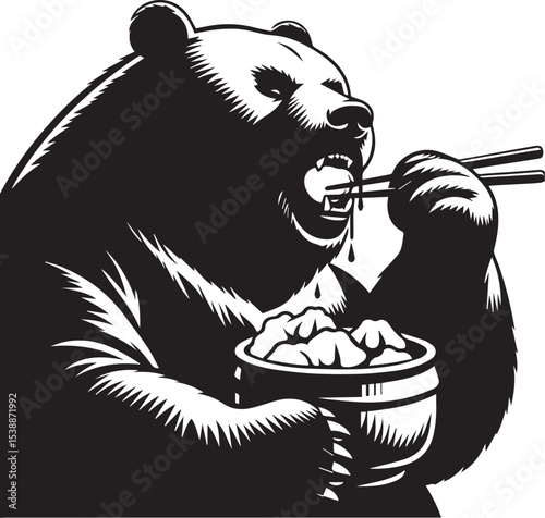 Adorable Panda Bear Enjoying a Delicious Bowl of Noodles Graphic Design