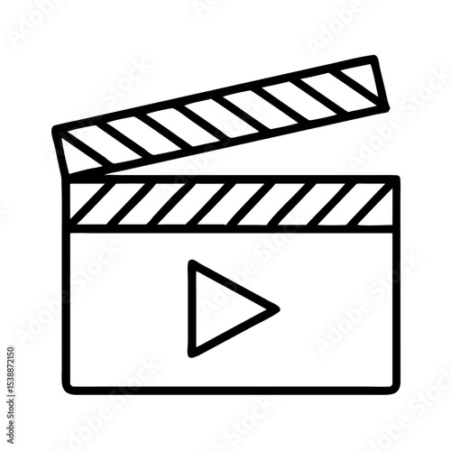 Movie Clapperboard Icon – Film Slate with Play Symbol Vector Line Art