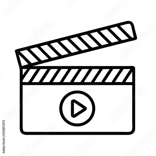 Movie Clapperboard Icon – Film Slate with Play Symbol Vector Line Art