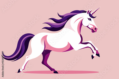 Magical Unicorn Illustration - White Unicorn with Purple Mane - Fantasy Creature Art - Mythical Horse Image - Beautiful Unicorn Drawing