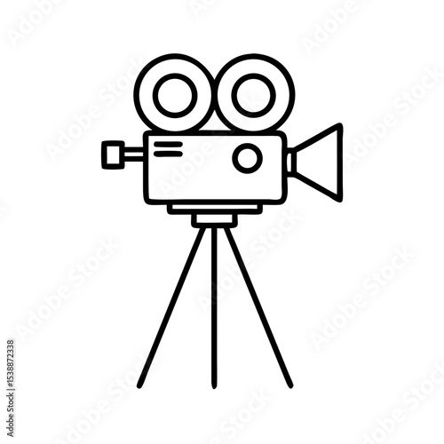 Vintage Movie Camera Icon – Retro Film Recorder Line Art Vector