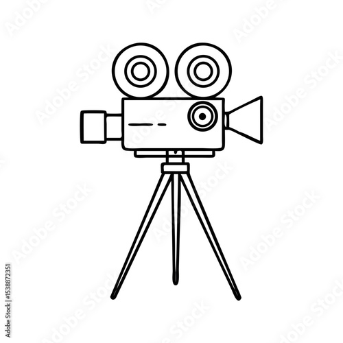 Vintage Movie Camera Icon – Retro Film Recorder Line Art Vector