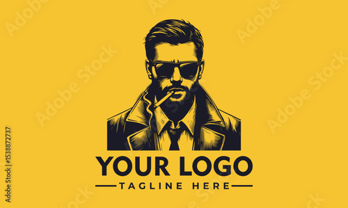 Illustration of a man in sunglasses and coat smoking a cigarette, set against a yellow background.