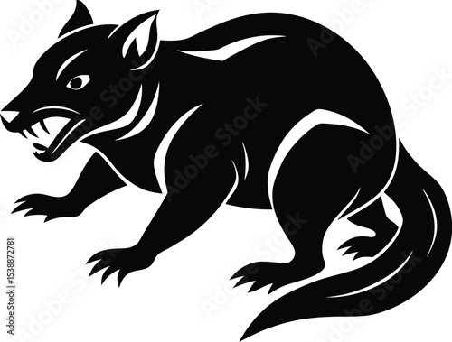 Fierce tasmanian devil silhouette in active pose