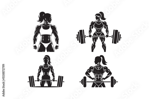 Strong Female Bodybuilder Silhouette Clipart for Fitness and Gym Design