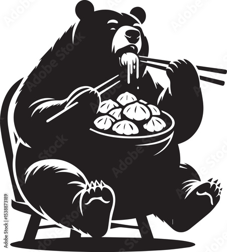 Adorable Panda Bear Enjoying a Delicious Bowl of Noodles Graphic Design
