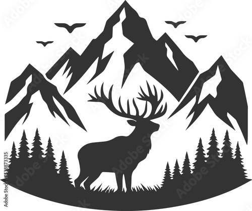 Silhouette illustration of a elk animal vector drawing