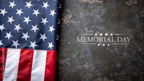 American flag draped on a textured dark stone surface with stars and stripes