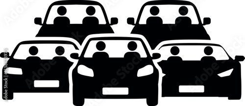 Black Silhouette Car Icons in Traffic Jam Scene for Transport Design and Urban Illustration