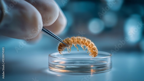 Researcher studying larvae under laboratory conditions in modern science facility